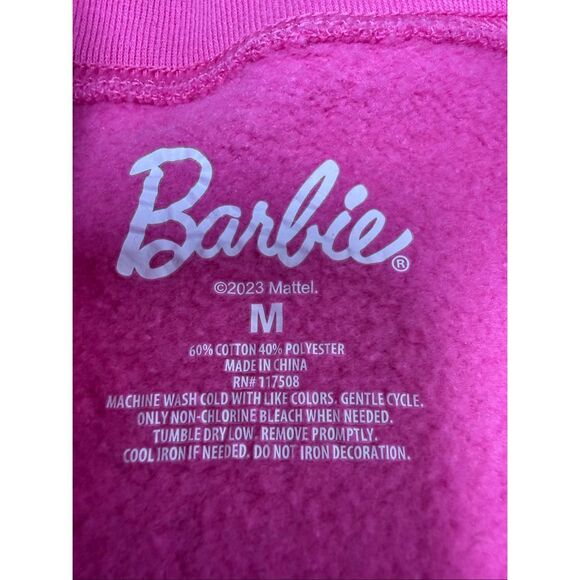 Barbie Pink Sweatshirt Women’s Sz M Crewneck Graphic Logo Mattel Casual Pullover - Picture 7 of 8